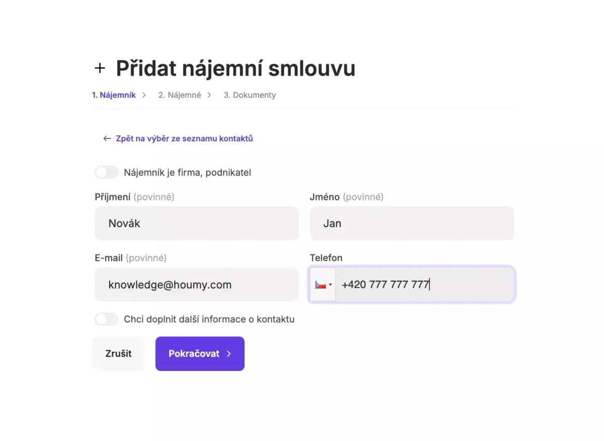 Výběr kontaktu nebo jeho vytvoření